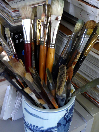 paint brushes in studio
